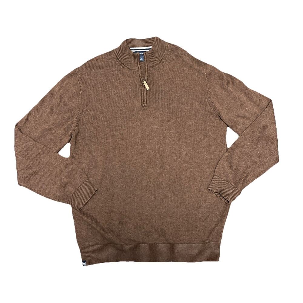 Mizzen Main Sweater Mens Large Brown Quarter Zip Mock Neck Pullover Knit